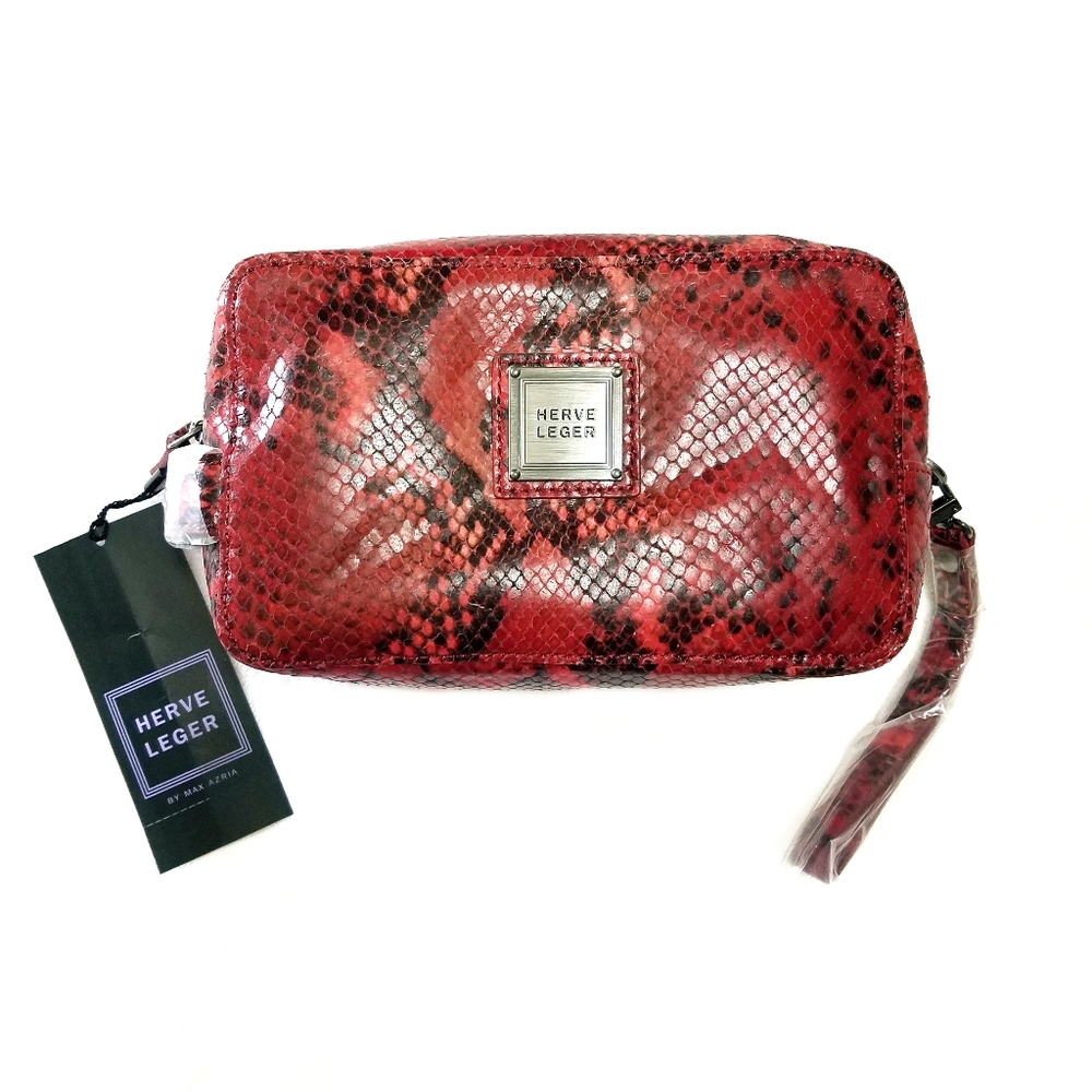 Herve Leger Red Leather Cosmetic Bag